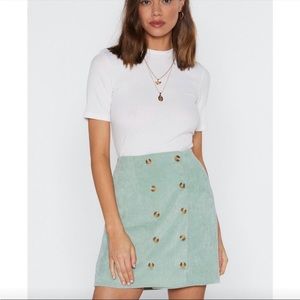 Nasty Gal pastel mint green button up corduroy skirt